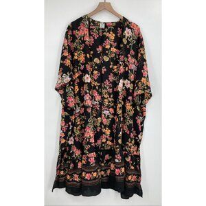 Time and Tru Women Oversized Long Kimono Duster Cover Up Open Front Black Floral